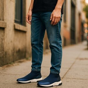 VIA SPIGA Verion Women’s slip on Stretch-Sock Sneakers  Blue/White